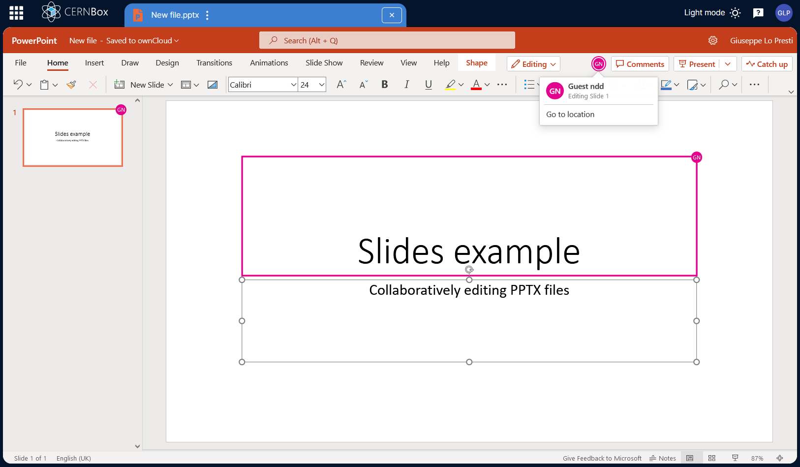 Collaborative editing session in Microsoft Office Online