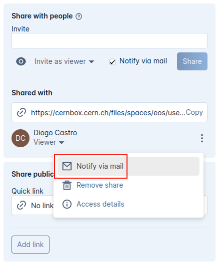 Sending a notification for an already existing share