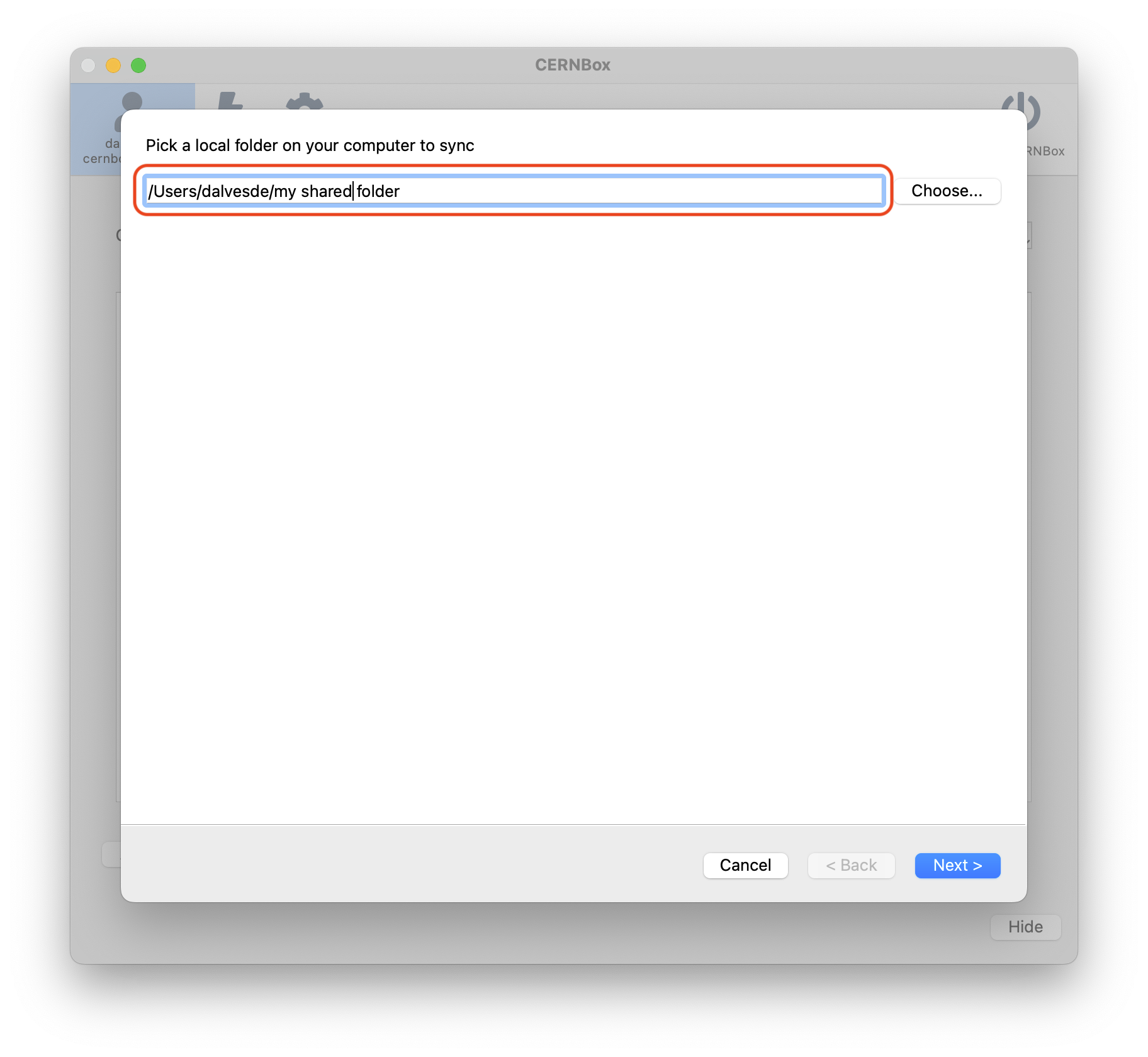 Choose your local folder for sync