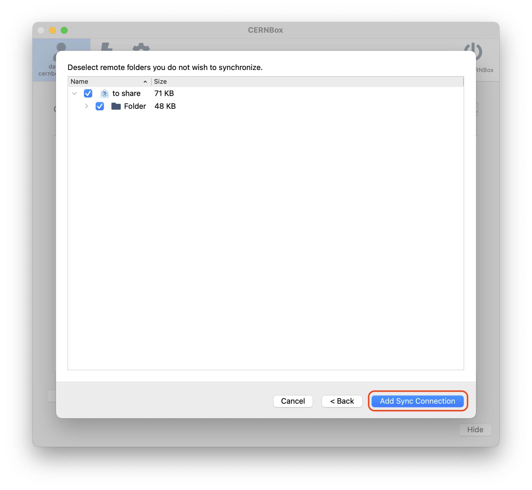 choose sub-folder, then sync