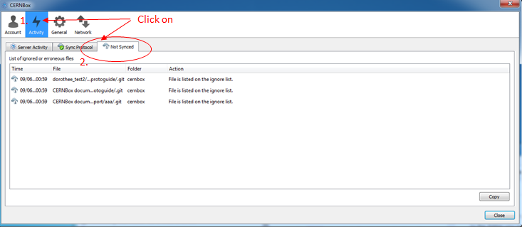 Sync ignored/erroneous files report