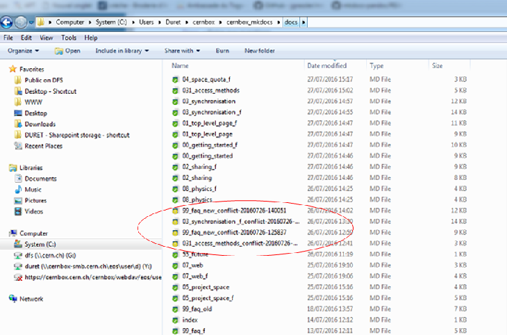 Example: something went wrong during sync