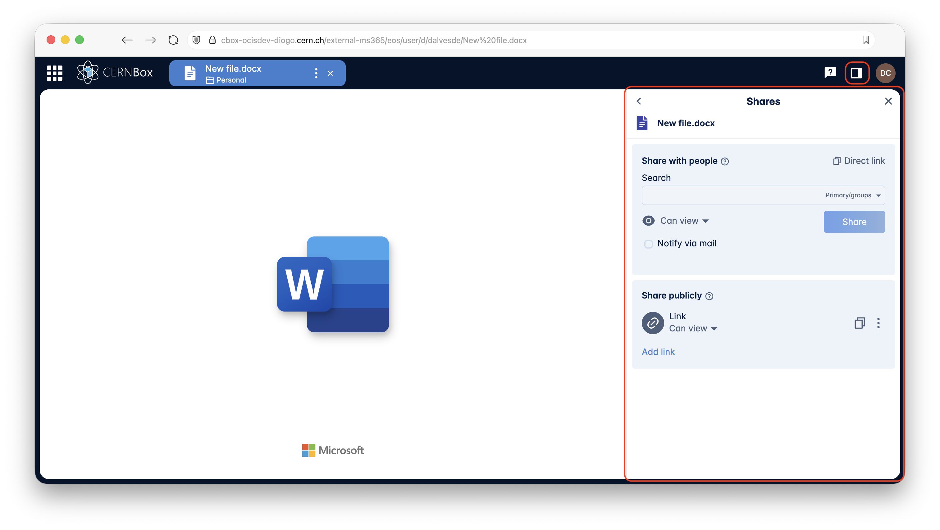 Sidebar open on a Word document