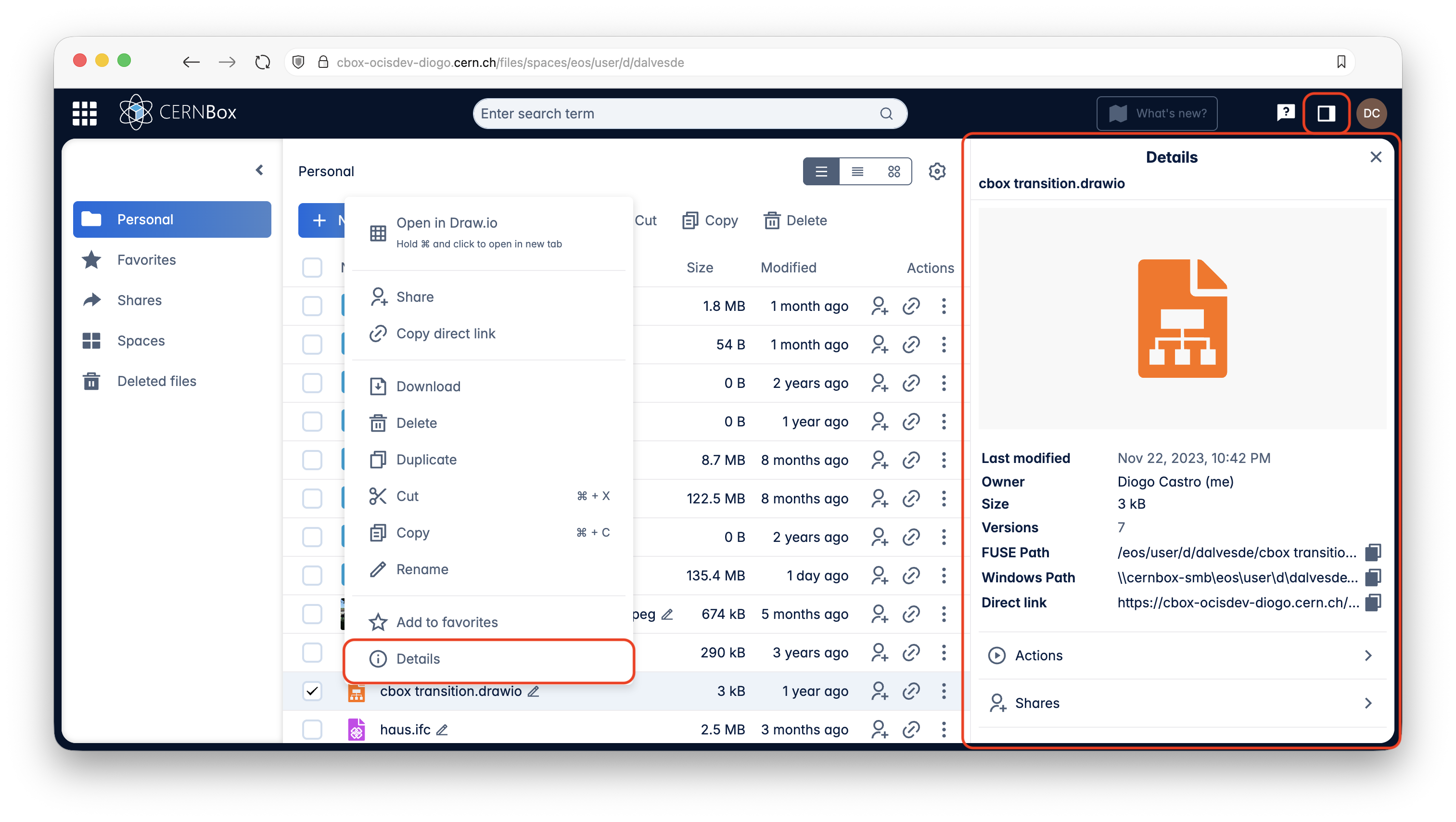 Details sidebar
