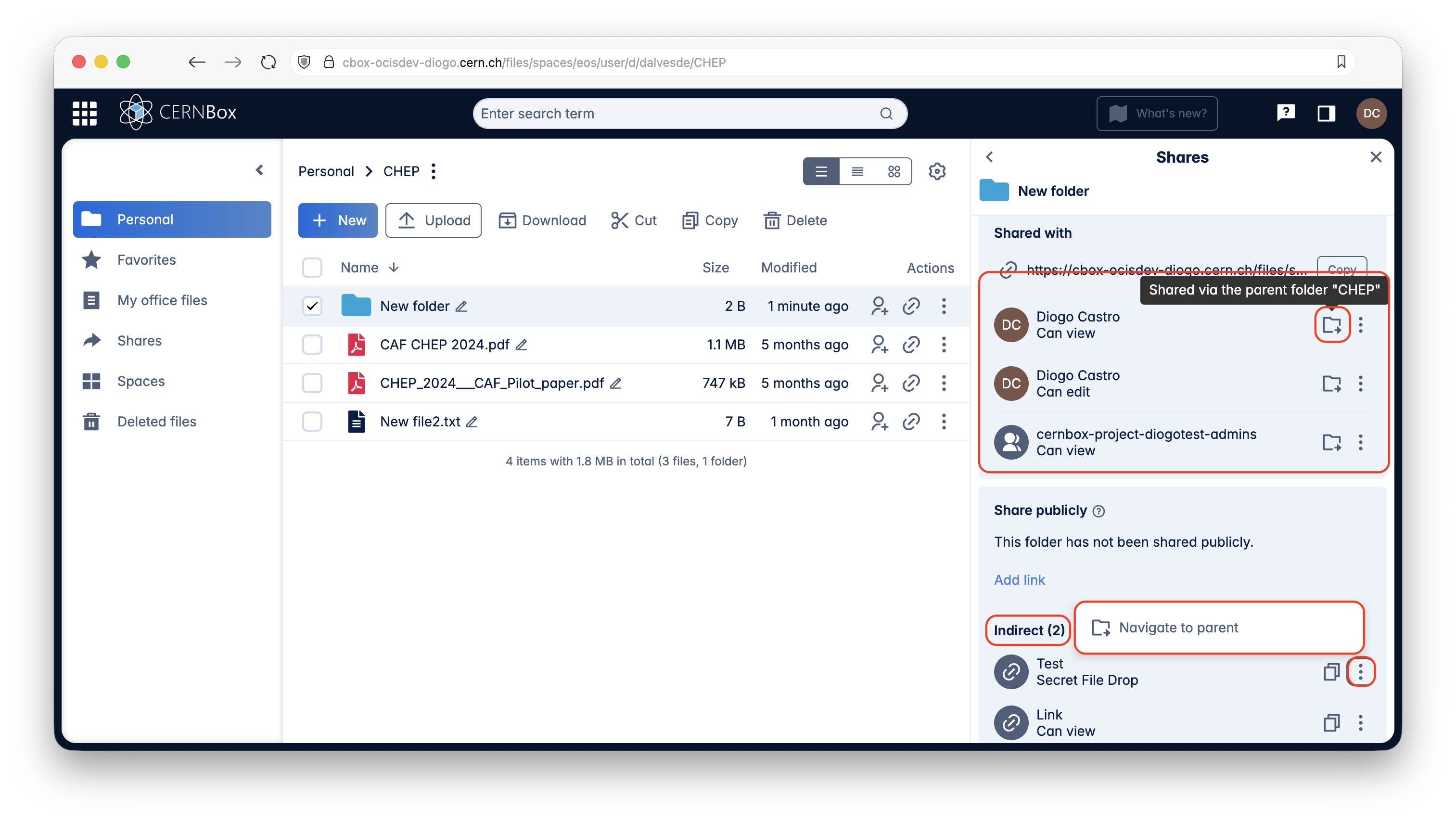 Folder already accessible via parent shares