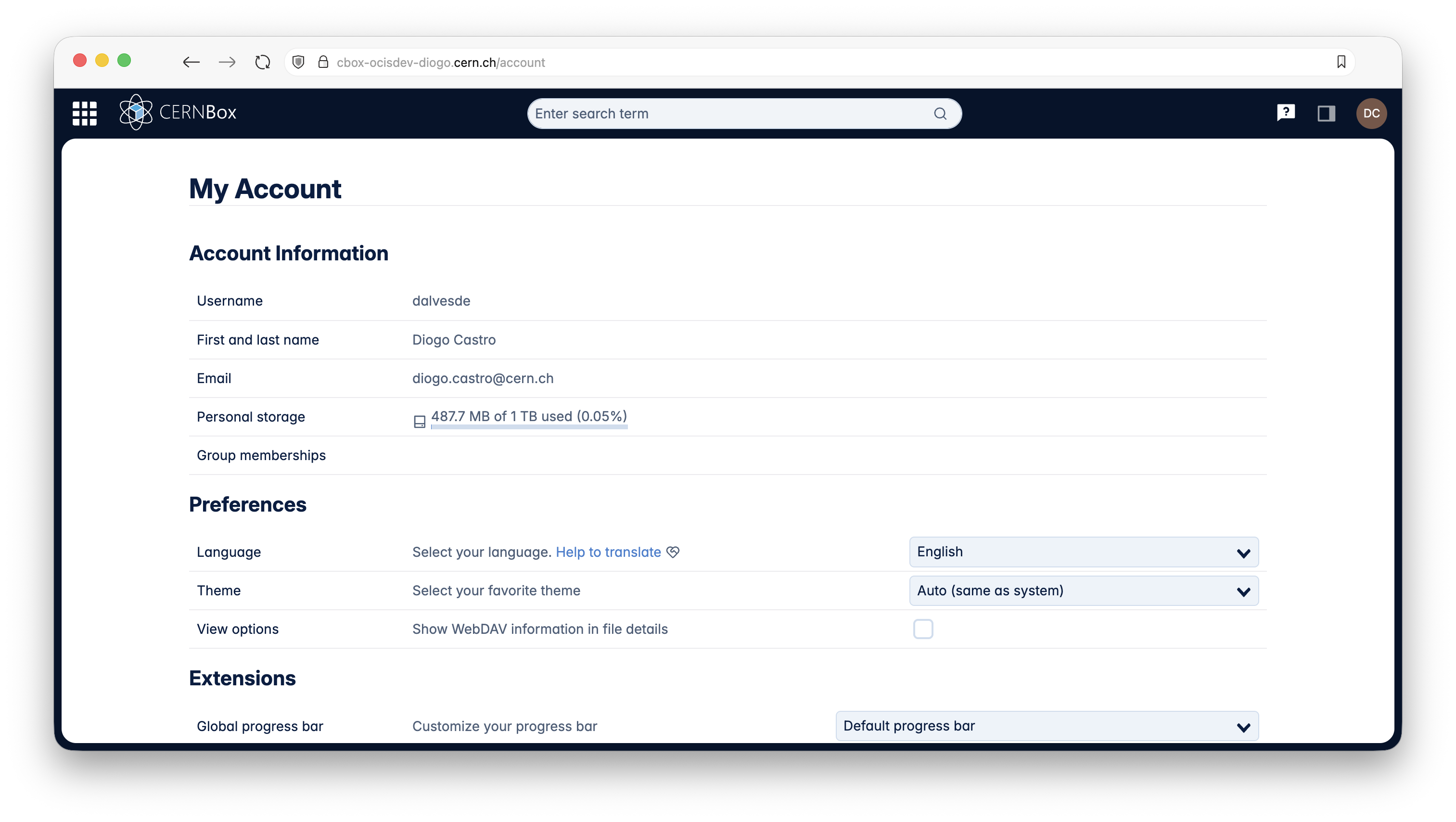 Preferences page